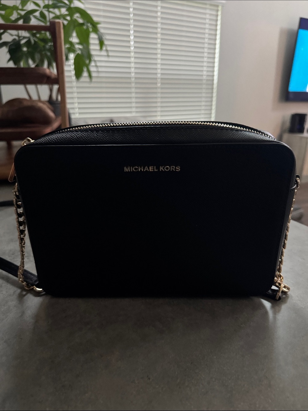 Michael Kors Black Crossbody with Gold Chain Detail